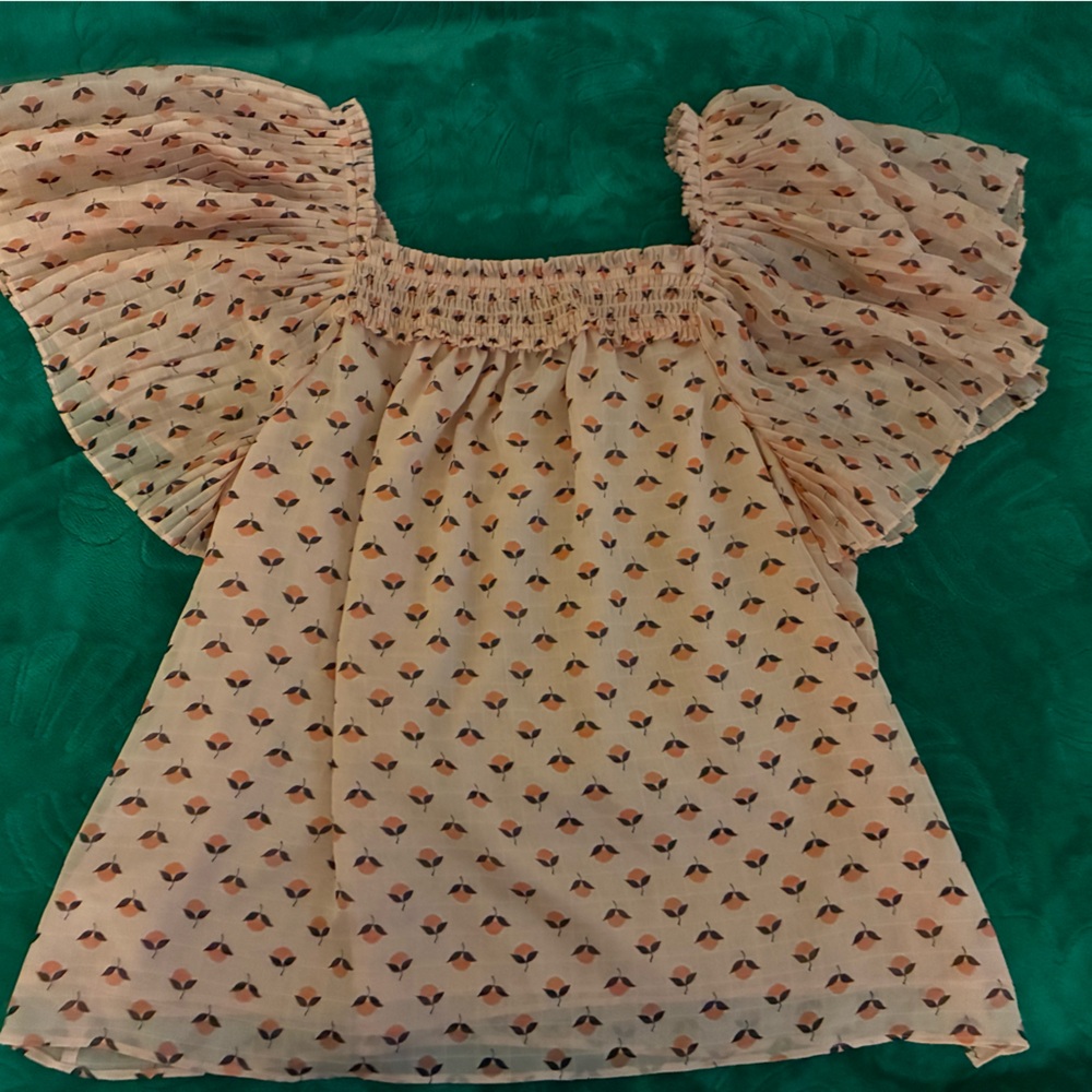 Fluttery soft Ann Taylor fruit print blouse size Large